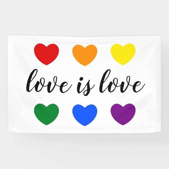 Custom Text Love is Love LGBT Rainbow Colour Heart Banner (Horizontal)