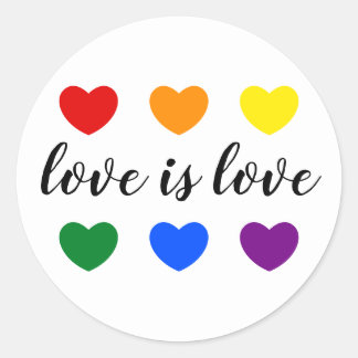 Custom Text Love is Love LGBT Rainbow Colour Heart Classic Round Sticker