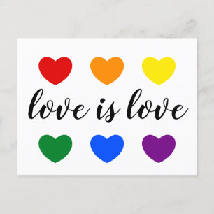 Custom Text Love is Love LGBT Rainbow Colour Heart Postcard