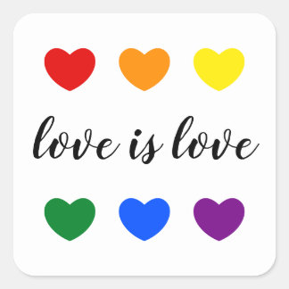 Custom Text Love is Love LGBT Rainbow Colour Heart Square Sticker