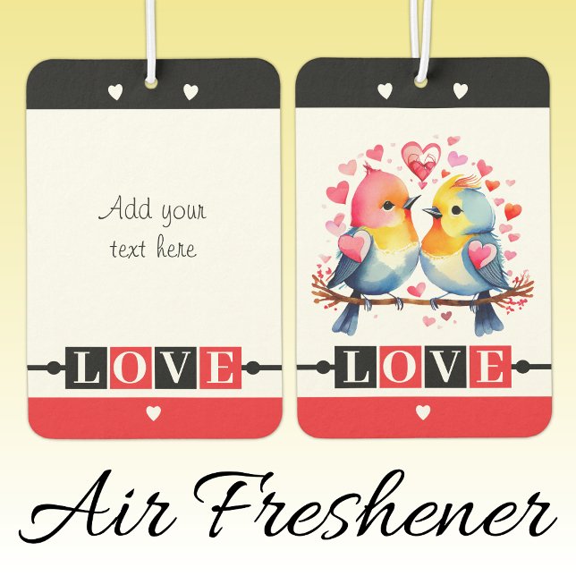 Custom text lovebirds romantic Valentine red Car Air Freshener (Creator Uploaded)