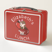Custom Text Lunch Box with Apple Chibi