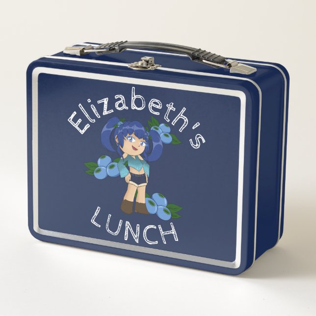 Custom Text Lunch Box with Blueberry Chibi (Front)