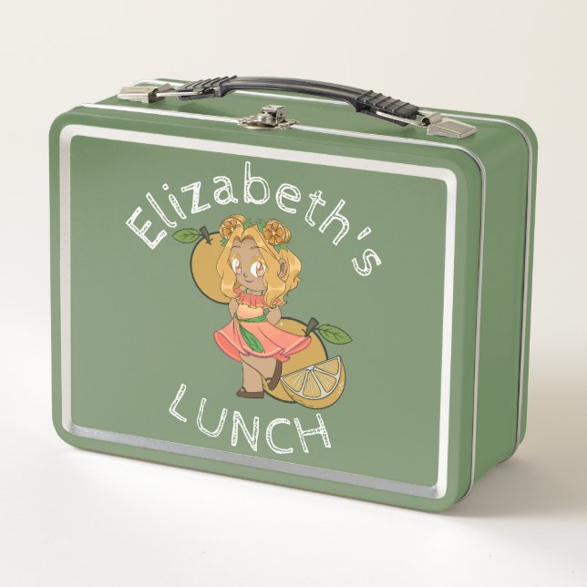 Custom Text Lunch Box with Orange Chibi (Front)