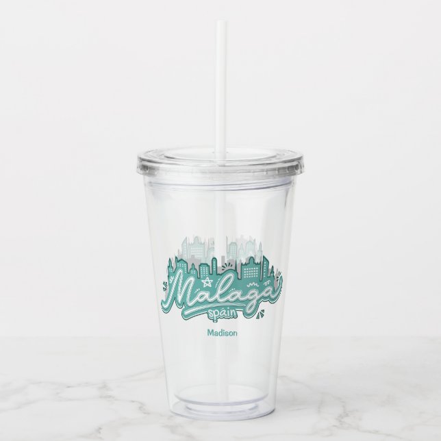 Custom Text Malaga Spain Acrylic Tumbler (Front)