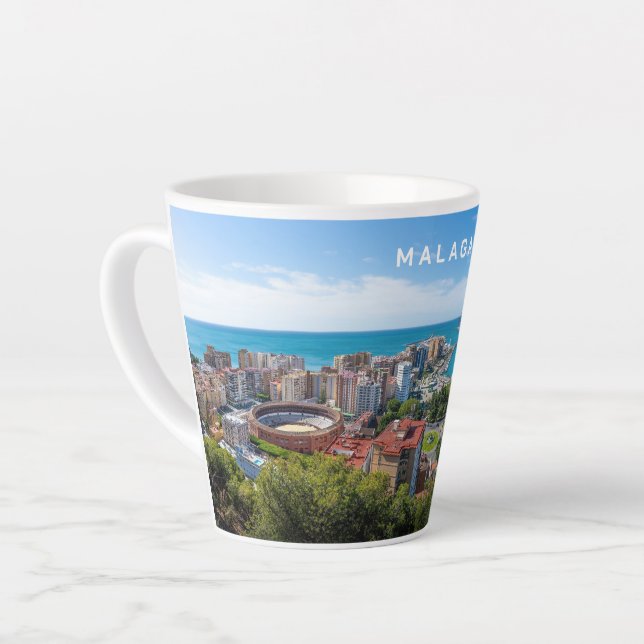 Custom Text Malaga Spain Areal Photograph Latte Mug (Left Angle)