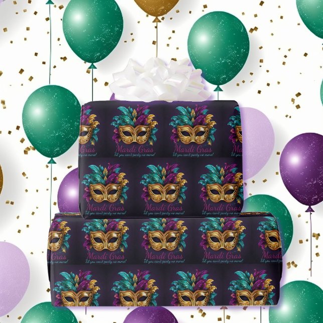 Custom Text Mardi Gras Mask Feathers Wrapping Paper (Creator Uploaded)