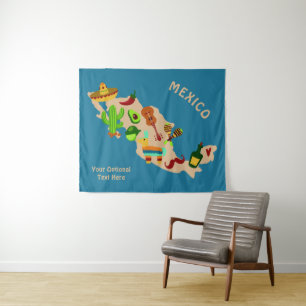 Custom text MEXICO cultural map tapestry