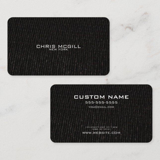 CUSTOM TEXT - Minimalist Black Canvas Texture Business Card (Front/Back)