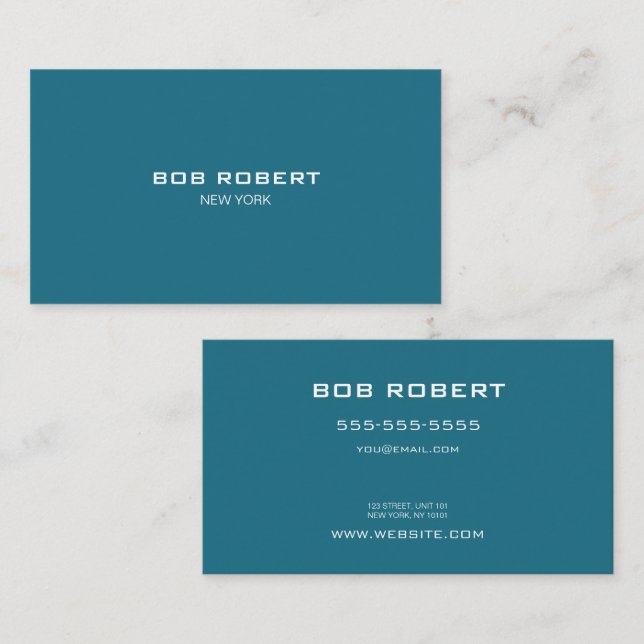 CUSTOM TEXT - Minimalist Solid Teal Business Card (Front/Back)