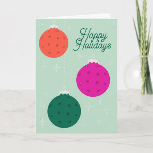 Custom Text Mint Magenta Pickleball Ornaments Holiday Card