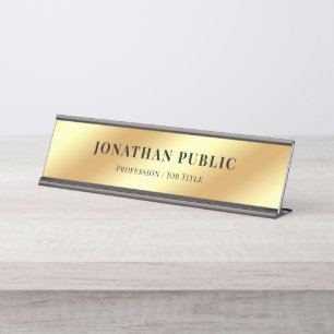 Custom Text Modern Elegant Template Glam Gold Desk Name Plate