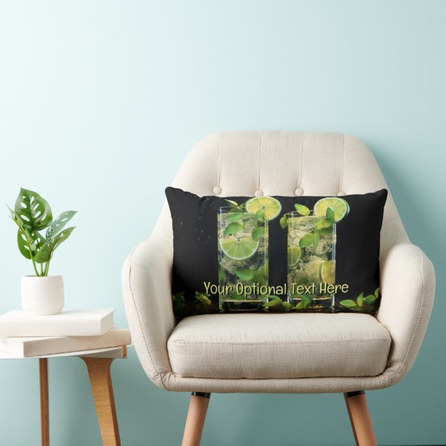 Custom Text Mojito Cocktails Lumbar Cushion (Chair)