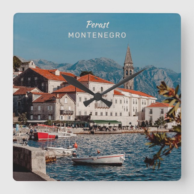 Custom Text Montenegro Square Wall Clock (Front)
