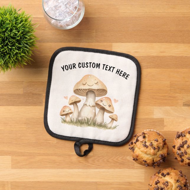 Custom Text Mushrooms With Heart Cute Pot Holder (Top Down)