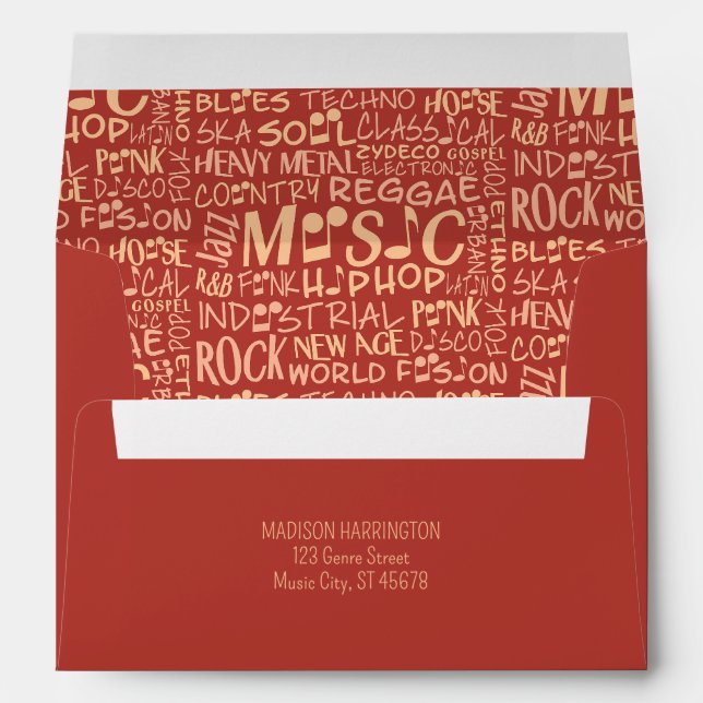 Custom Text Music Genres Word Collage Envelope (Back (Bottom))