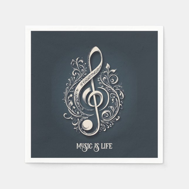 Custom Text Musical Clef Note Napkin (Front)