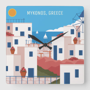 Custom Text Mykonos Greece Square Wall Clock
