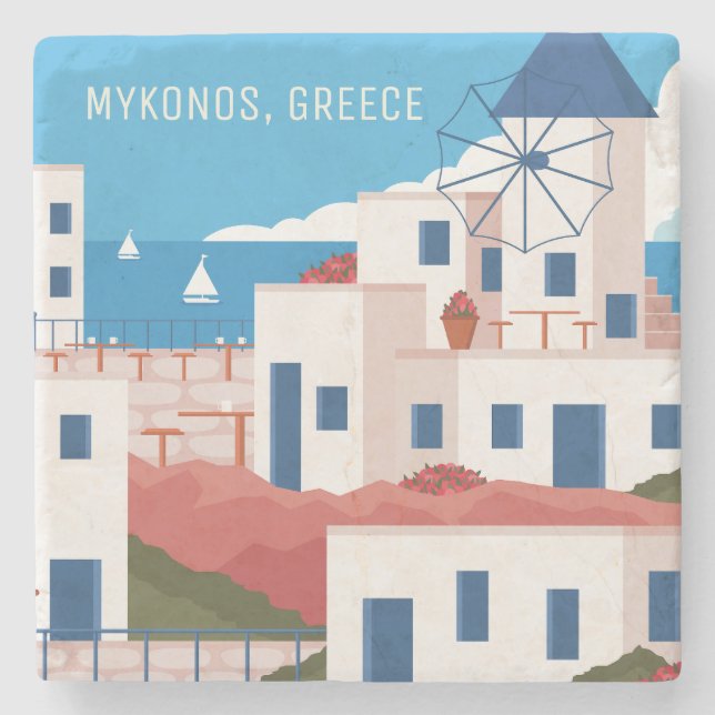 Custom Text Mykonos Greece Stone Coaster (Front)