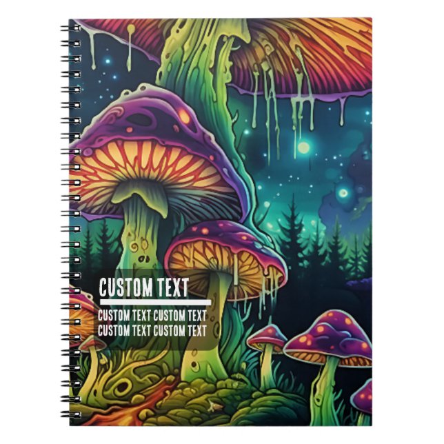 Custom Text Mystical Fungi Nightscape Vibrant Notebook (Front)