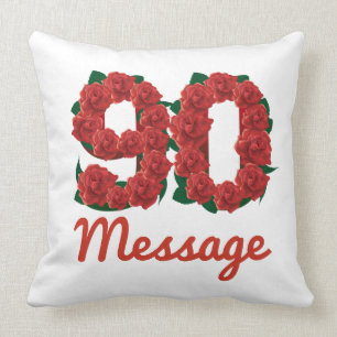 Custom text name 90th birthday number cushion