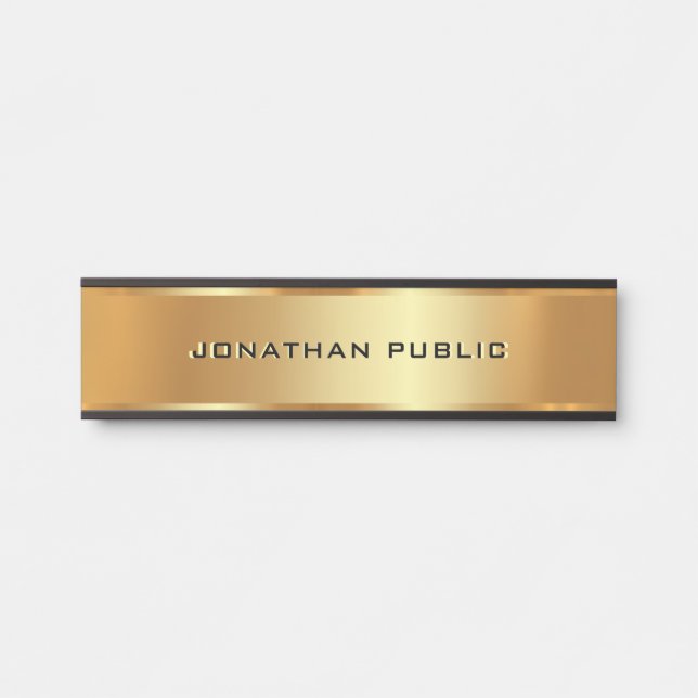 Custom Text  Name Black & Gold Elegant Modern Door Sign (Front)