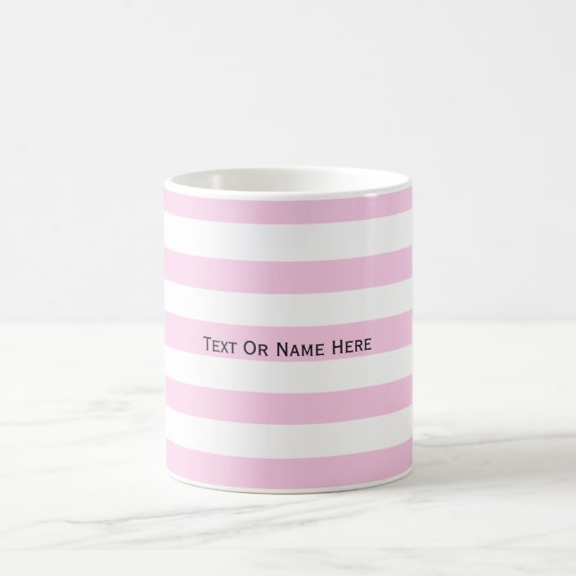 Custom Text Name Classic Rose Pink & White Stripes Coffee Mug (Center)