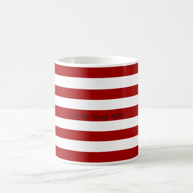 Custom Text Name Dark  Red & White Stripes Coffee Mug (Center)