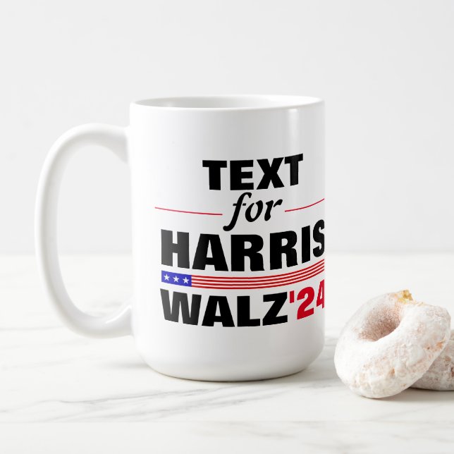 Custom Text Name for Harris Walz 2024 Election Coffee Mug (With Donut)