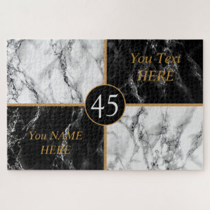 Custom Text Name Jigsaw Puzzle Black White Marble