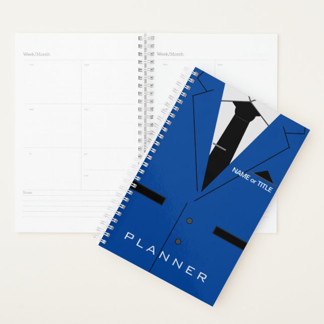 Custom Text Name Planner Blue Suit and Necktie (Display)