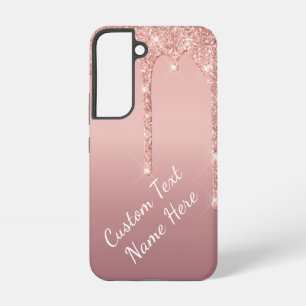 Custom Text Name Rose Gold Blush Glitter Drips Samsung Galaxy Case