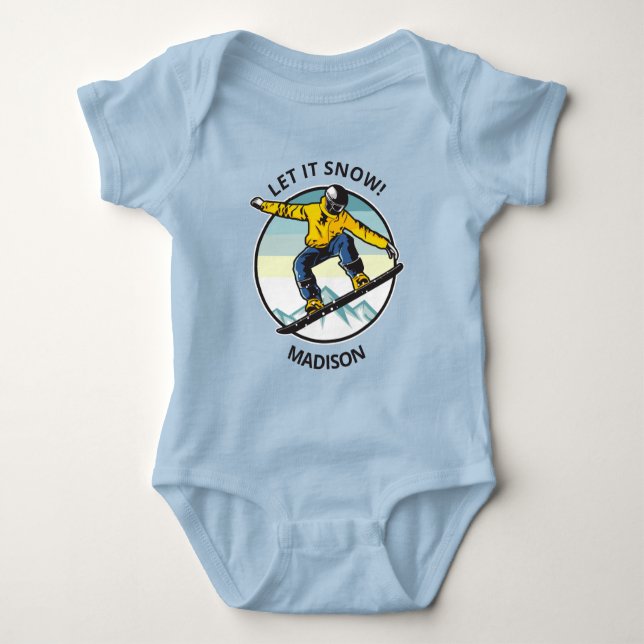 Custom text & name SNOWBOARDER clothing Baby Bodysuit (Front)