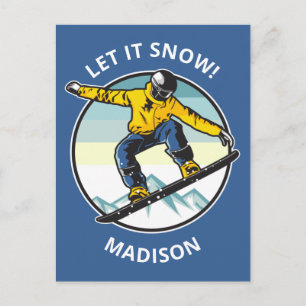 Custom text & name SNOWBOARDER Postcard