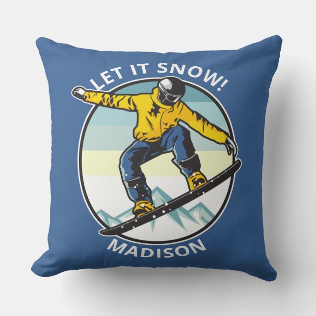 Custom text & name SNOWBOARDER throw pillows (Front)