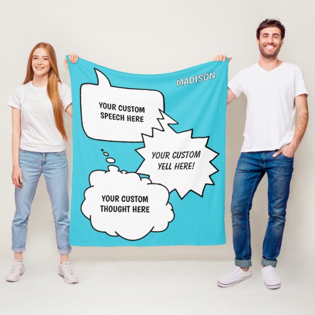 Custom Text & Name Speech Bubbles Fleece Blanket (In Situ)