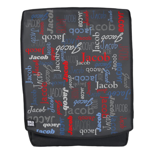Custom text name typographic name Jacob Backpack (Front)