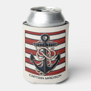 Custom Text Nautical Anchor Can Cooler
