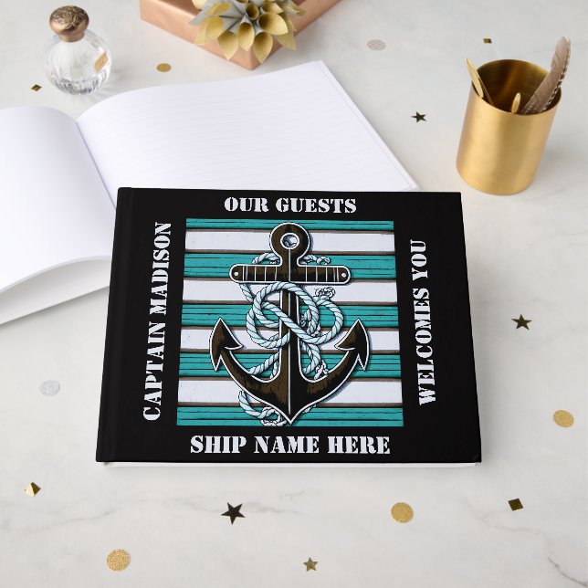 Custom Text Nautical Anchor Guest Book (Front Open)