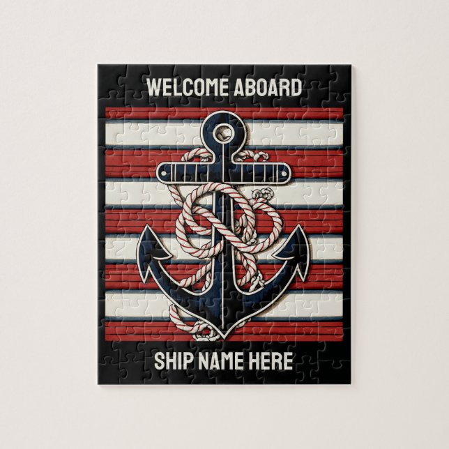 Custom Text Nautical Anchor Jigsaw Puzzle (Vertical)