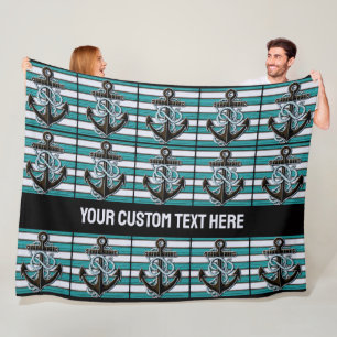 Custom Text Nautical Anchor Pattern Fleece Blanket