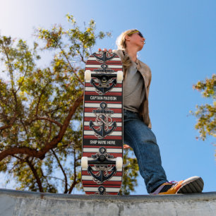 Custom Text Nautical Anchor Skateboard