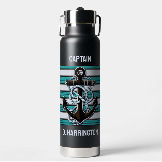 Custom Text Nautical Anchor Water Bottle (Front)