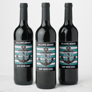 Custom Text Nautical Anchor Wine Label