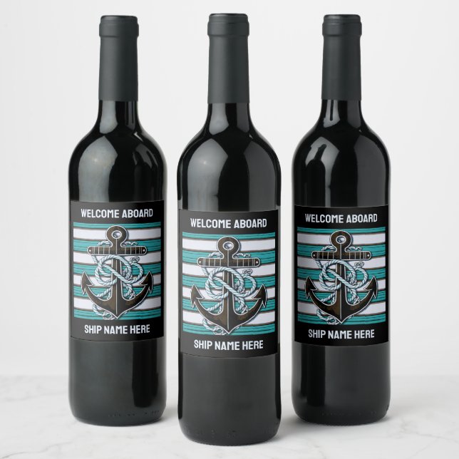 Custom Text Nautical Anchor Wine Label (Bottles)
