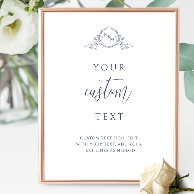 Custom Text, Navy Blue Monogram Wedding Sign (Creator Uploaded)