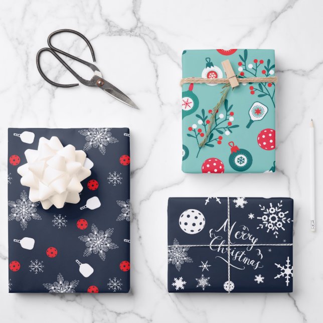 Custom text navy blue 💙 pickleball Christmas  Wrapping Paper Sheet (Front)