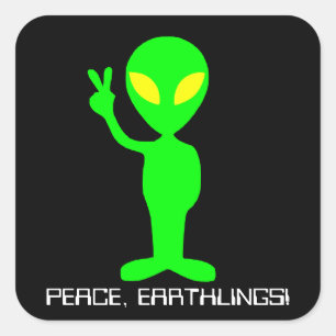 Custom Text Neon Green/Black Alien Peace Sticker