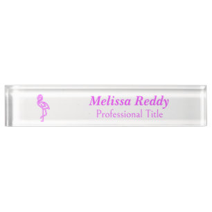 Custom text neon pink flamingo business logo nameplate