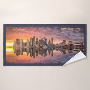 Custom Text New York City Skyline Bath Towel